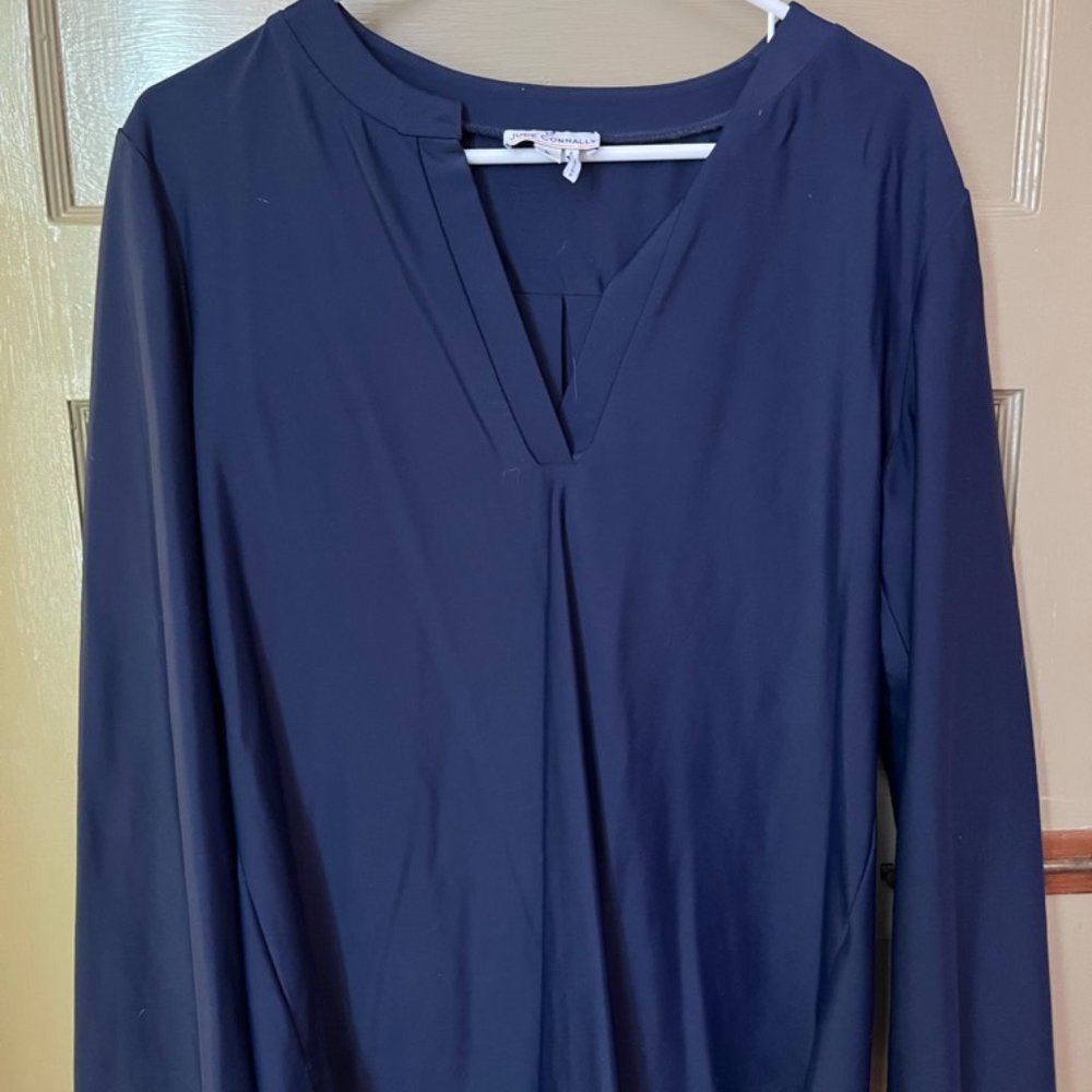 Gorgeous Navy Jude Connally Long Sleeve V Neck Blouse Tunic L